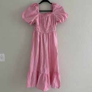 Dizzy Lizzy Midi Dress Medium Smocked Pink Puff Sleeves Prairie Cotton